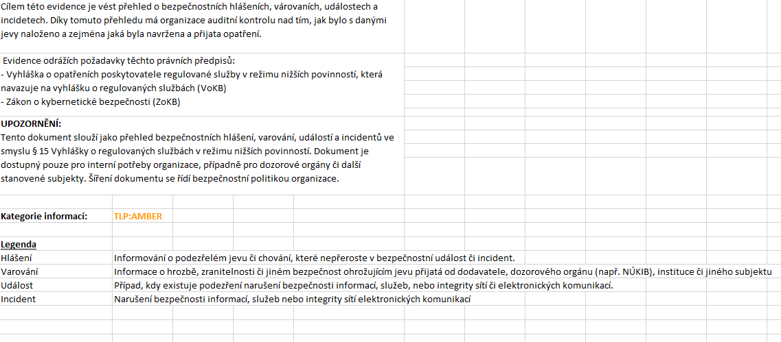 Evidence bezpečnostních hlášení, události a incidentů