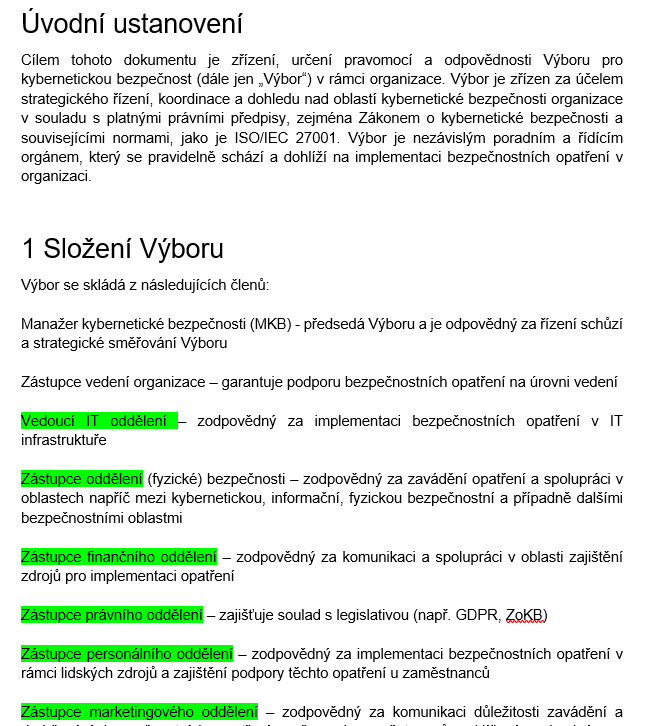 Ustanovení Výboru kybernetické bezpečnosti